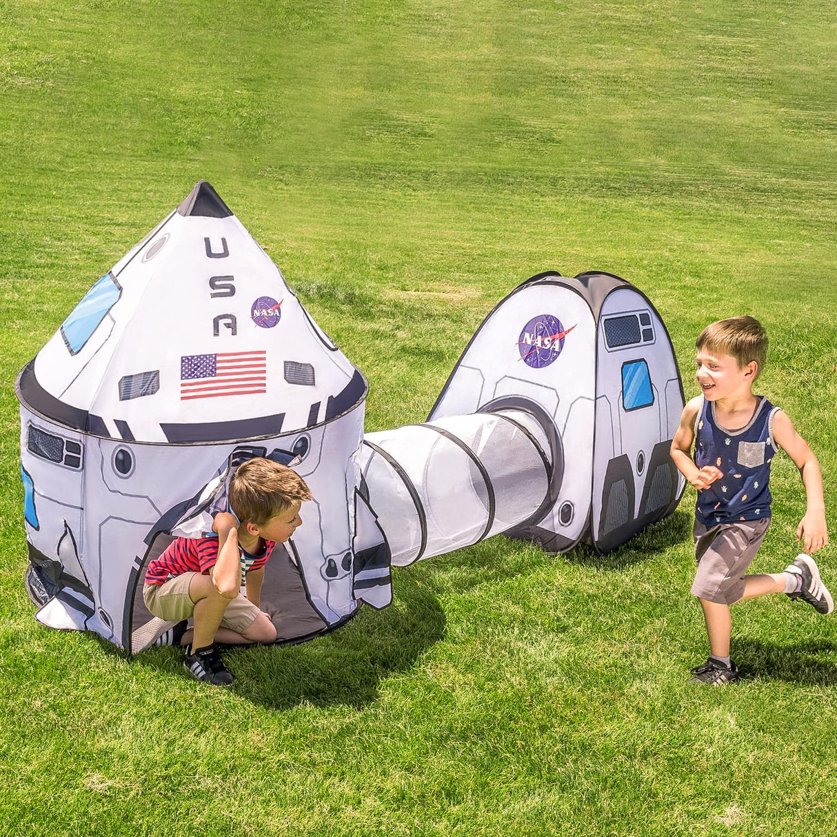 JOYIN White Rocket Ship Pop up Play Tent with Tunnel and Playhouse Kids Indoor Outdoor Spaceship Tent Set JOYIN