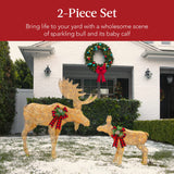 Best Choice Products 2-Piece Moose Family, Lighted Outdoor All-Weather Christmas Yard Decoration Light-Up Décor Set w/ 170 LED Lights, Ground Stakes, Zip Ties - Gold Best Choice Products