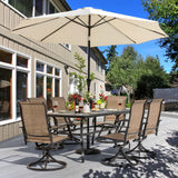 NUU GARDEN 7 Piece Outdoor Dining Set, 6 Swivel Patio Chairs and 1 Dining Table with 1.57 Inch Umbrella Hole, Iron Patio Furniture Set for Lawn Backyard Balcony, Black and Brown NUU GARDEN