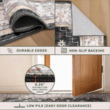Black Washable 2x3 Entry Rug, Small Rugs for Entryway Kitchen Bathroom Door Mat Indoor Entrance, Non Slip Rubber Backing, Stain & Fade Resistant, Ashen Charcoal Floral Farmhouse Decor Hazo Haus