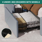 YITAHOME King Size Bed Frame with 4 Storage Drawers and RGB LED Lights, 57'' Tall Headboard Velvet Upholstered Bed with Charging Station, No Box Spring Needed, Easy Assembly, Noise-Free, Grey YITAHOME