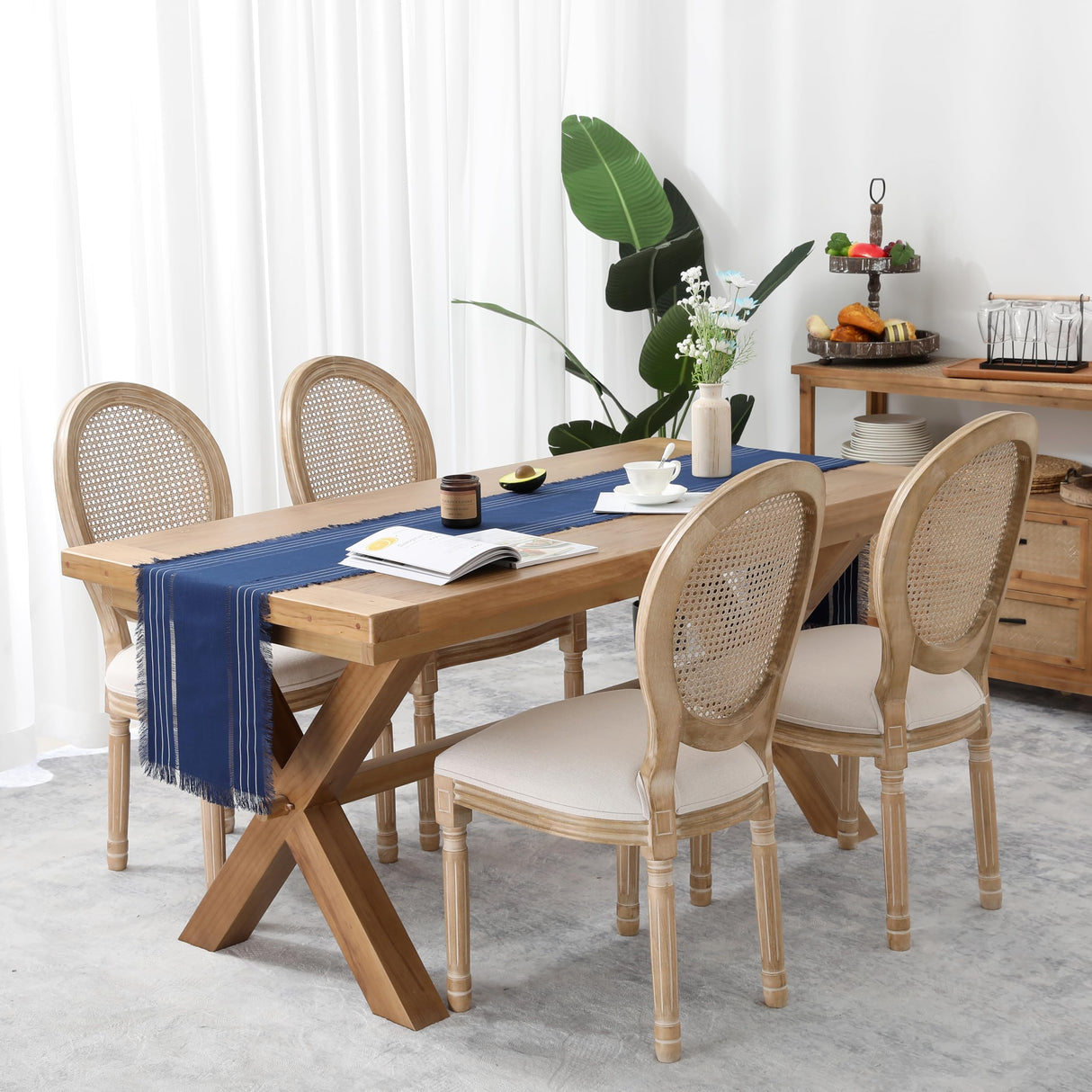 Chassic Farmhouse Style Table Runners, Rustic Boho 48 inches Long Table Runner for Dining Room,Holiday, Party and Wedding Tabletops Decor, 14 x 48 inch - Navy Blue Chassic