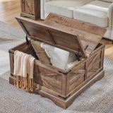 JXQTLINGMU Farmhouse Coffee Table, Square Wood Center Table with Large Hidden Storage Compartment for Living Room, Rustic Cocktail Table with Hinged Lift Top for Home, Light Brown JXQTLINGMU