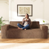 Swbvs Sofa-in-a-Box, Memory Foam 2 Seater Sofa Couch, No Installation & Easy to Move, Modern Living Room Sofa Couch with Corduroy Fabric,Small Love Seat Sofa for Bedroom Apartment Home Office,Brown Swbvs