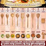 Utensil Cooking Spoon Set with Holder : KINGSOW 9 Pcs Wooden Spoons for Kitchen Nonstick Cookware KINGSOW