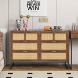 IQCNGVX 6 Drawer Dresser, Modern Rattan Dresser Chest with Wide Drawers and Metal Handles, Accent Dresser Drawer Organizer, Farmhouse Wood Storage Chest of Drawers for Bedroom, Living Room, Entryway IQCNGVX