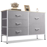 WLIVE Dresser for Bedroom with 5 Drawers, Wide Bedroom Dresser with Drawer Organizers, Chest of Drawers, Fabric Dresser for Living Room, Closet, Hallway, Light Grey WLIVE