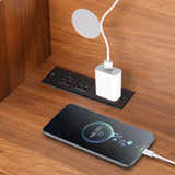 Record Player Stand with Charging Station & USB Ports, Mid-Century Turntable Stand Table Holds Up to 300 Albums, Vinyl Record Storage Cabinet with Wood Legs for Living Room Office (Black) Oubayajia