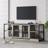 IDEALHOUSE TV Stand for 65 inches TVs, Farmhouse Entertainment Center with Storage Cabinet and Mesh Doors, Industrial TV Media Console Cabinet Table, Media Furniture for Living Room, Rustic Grey IDEALHOUSE