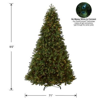 National Tree Company Pre-Lit 'Feel Real' Artificial Full Downswept Christmas Tree, Green, Douglas Fir, Dual Color LED Lights, Includes Stand and PowerConnect, 9 feet