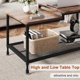 IDEALHOUSE Coffee Table Industrial Living Room Table 2-Tier Rustic Center Table with Mesh Shelf Rectangle Storage Cocktail Table Metal Frame, Easy to Assemble, Rustic Brown IDEALHOUSE