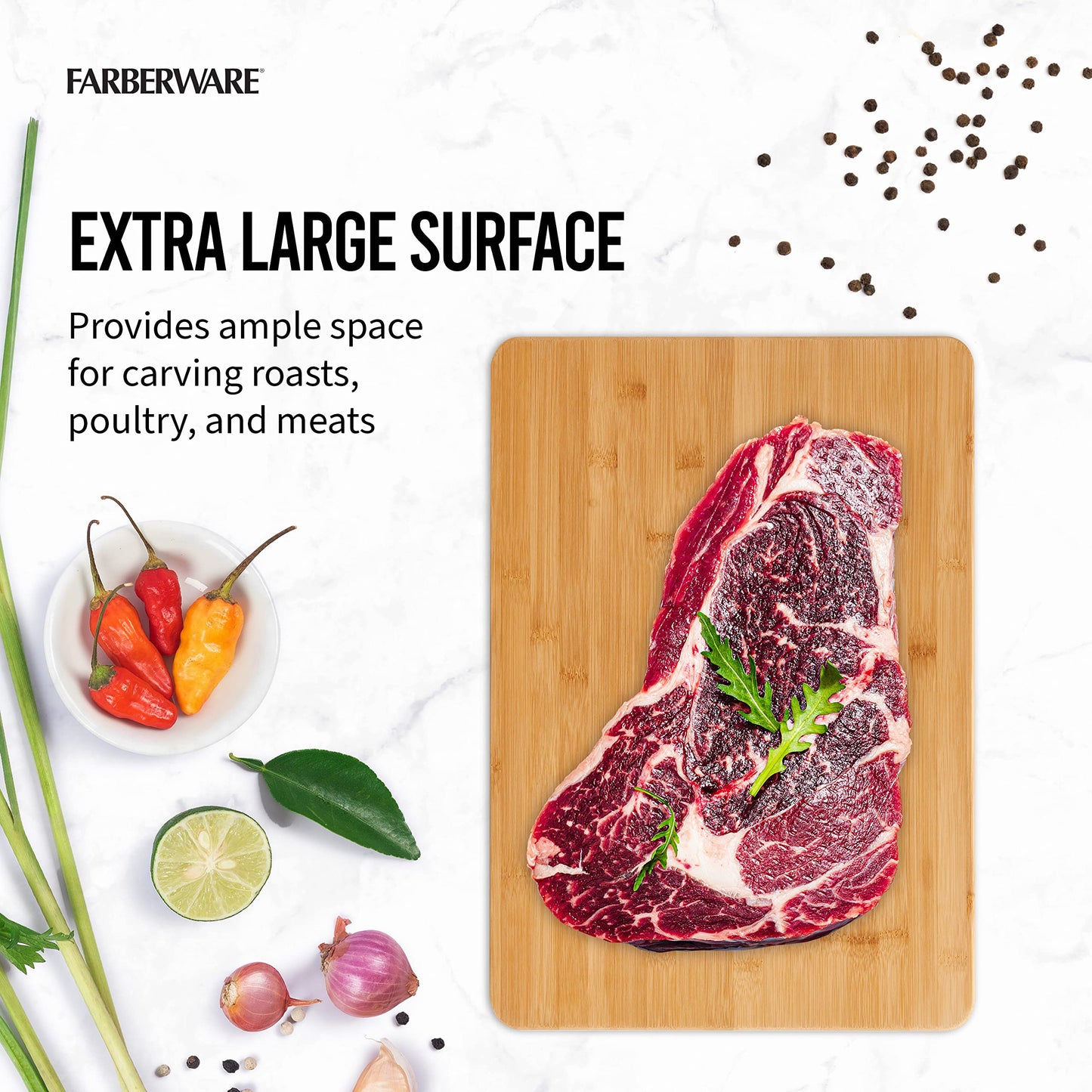 Farberware Extra-Large Wood Cutting Board, Reversible Chopping Board for Kitchen Meal Prep and Serving, Charcuterie Board, 14-Inch x 20-Inch, Bamboo - WoodArtSupply