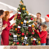 Skylety 24 Pcs Christmas Stockings Bulk Mini Xmas Buffalo Plaid Stocking Plush Cuff Hanging Decorations for Holiday Party Favors(24 Pcs,Red Black, Black White,Plaid) Skylety