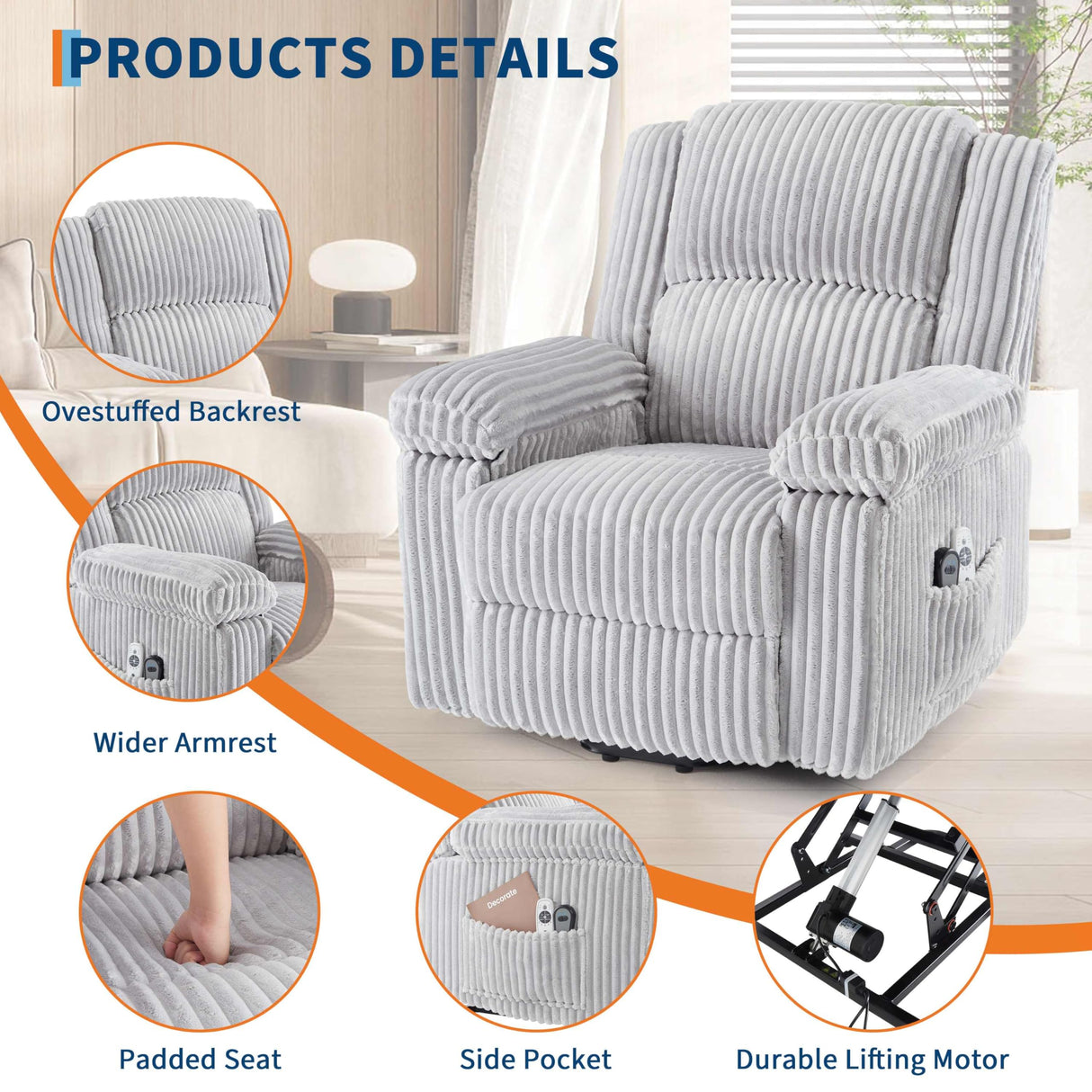 GarveeHome Power Lift Recliner Chair - Heat and Massage, Electric Lift Plush Recliner with Soft Padded Seat, Back Support & Armrests, Designed for The Elderly and People with Mobility Impaired GarveeHome