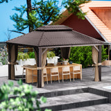 Kozyard Alexander Hardtop Aluminum Permanent Gazebo with a Mosquito Net and Privacy Sidewalls (Alexander 12'x14' (Brown) Kozyard