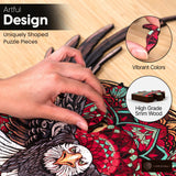 ESTROSO Wooden Puzzles for Adults - Bald Eagle Mandala 500 Piece Wooden Jigsaw Puzzle - 20.9x16.4 Inches - Giftable Wooden Box and Carrying Bag - Challenging Wooden Jigsaw Puzzles ESTROSO