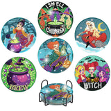 CEUHROG 6 Pcs Diamond Paintings Coasters Kits with Holder, DIY Halloween Coaster Diamond Art Kits,Full Drill Rhinestone Painting Kits for Adults Ki,Beginners Art Craft Supplies CEUHROG