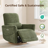 CHITA Power Nursery Rocking Chair, Swivel Glider Recliner Chair with Solid Wood Base, Bulit-in USB & Type-C Charging Ports for Living Room, FSC Certified, Moss Green CHITA
