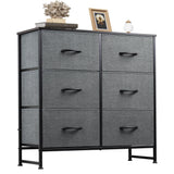 WLIVE Fabric Dresser for Bedroom, 6 Drawer Double Dresser, Storage Tower with Fabric Bins, Chest of Drawers for Closet, Living Room, Hallway, Dark Grey WLIVE