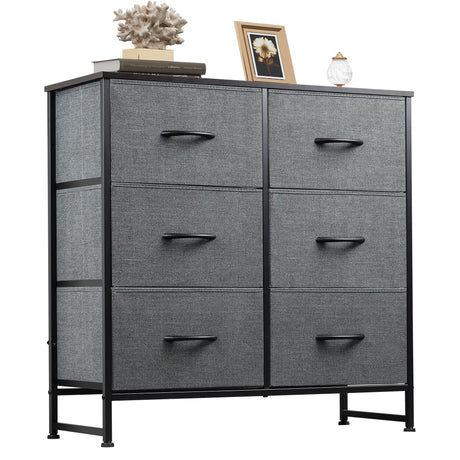 WLIVE Fabric Dresser for Bedroom, 6 Drawer Double Dresser, Storage Tower with Fabric Bins, Chest of Drawers for Closet, Living Room, Hallway, Dark Grey WLIVE