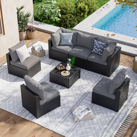 Aoxun 7 Piece Patio Furniture Set Wicker Rattan Patio Sectional Sofa Set Outdoor Seating Furniture with Thickened Cushion, Grey Aoxun