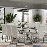 Asday 9 Piece Dining Table Set, Luxury White and Silver Dining Room Table Set with 80 inch Rectangular Dining Table and 8 White Leather Dining Chairs Asday