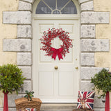 Sggvecsy 18 Inch Artificial Christmas Wreath Red Berry Wreath Handmade Winter Wreath with Bowknot Christmas Decoration for Front Door Home Indoor Outdoor Farmhouse Wall Window Xmas Holiday Sggvecsy