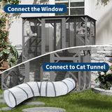 70'' Walk-in Catio with Window Access, Extra Large Outdoor Cat Enclosure for Multiple Cats, Waterproof Roof Cattery with Bridge and Scratching Post Outside Patio Cat Playpen Grey GarveeLife