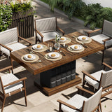 LITTLE TREE 63" Modern Dining Table, Rectangular Dinner Table for 4-6, Farmhouse Kitchen Table, Sturdy Wood Pedestal Base for Kitchen/Dining Room, Rustic Brown & Black LITTLE TREE