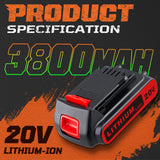 Masione 3.8Ah 20V Repalcement for Black and Decker 20V Lithium Battery LBXR20 LBXR2020-OPE Compatible with Black and Decker 20V Battery Cordless Tools and Outdoor Equipment (2-Pack) Masione
