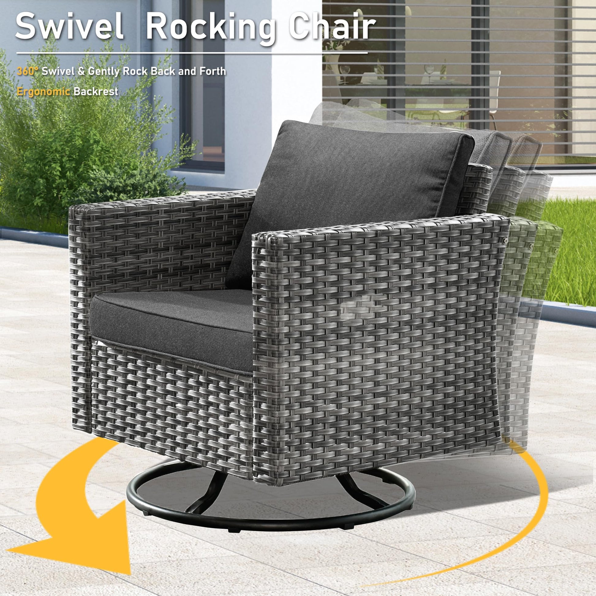 HOOOWOOO Wicker Patio Conversation Sets,8 Piece Outdoor Furniture Set with Swivel Rocking Chairs,All Weather Resistant Modern Outside Out Door Rattan Couch Chairs Side Table Set,Black - WoodArtSupply