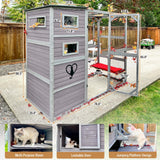 76.8 Inches Large Wood Catio, Catio Outdoor Cat Enclosure Large Walk in Cat Cage with 3 Platforms and 2 Resting Houses Suumerpety