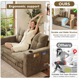 55" Convertible Folding Sofa Bed, Pull Out Couch Love Seat Sleeper Bed, Small Fold Out Loveseat Sleeper with Cup Holder and Pillow for Small Space, Bedroom Lounge, Dorm, Living Room(Brown Chenille) Urhanherry