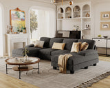 Furmax Sectional Couches for Living Room, U-Shaped Sofa Couch with Linen Fabric, 4 Seat Sofa Set with Double Chaise for Apartment (Corduroy, Dark Grey) Furmax