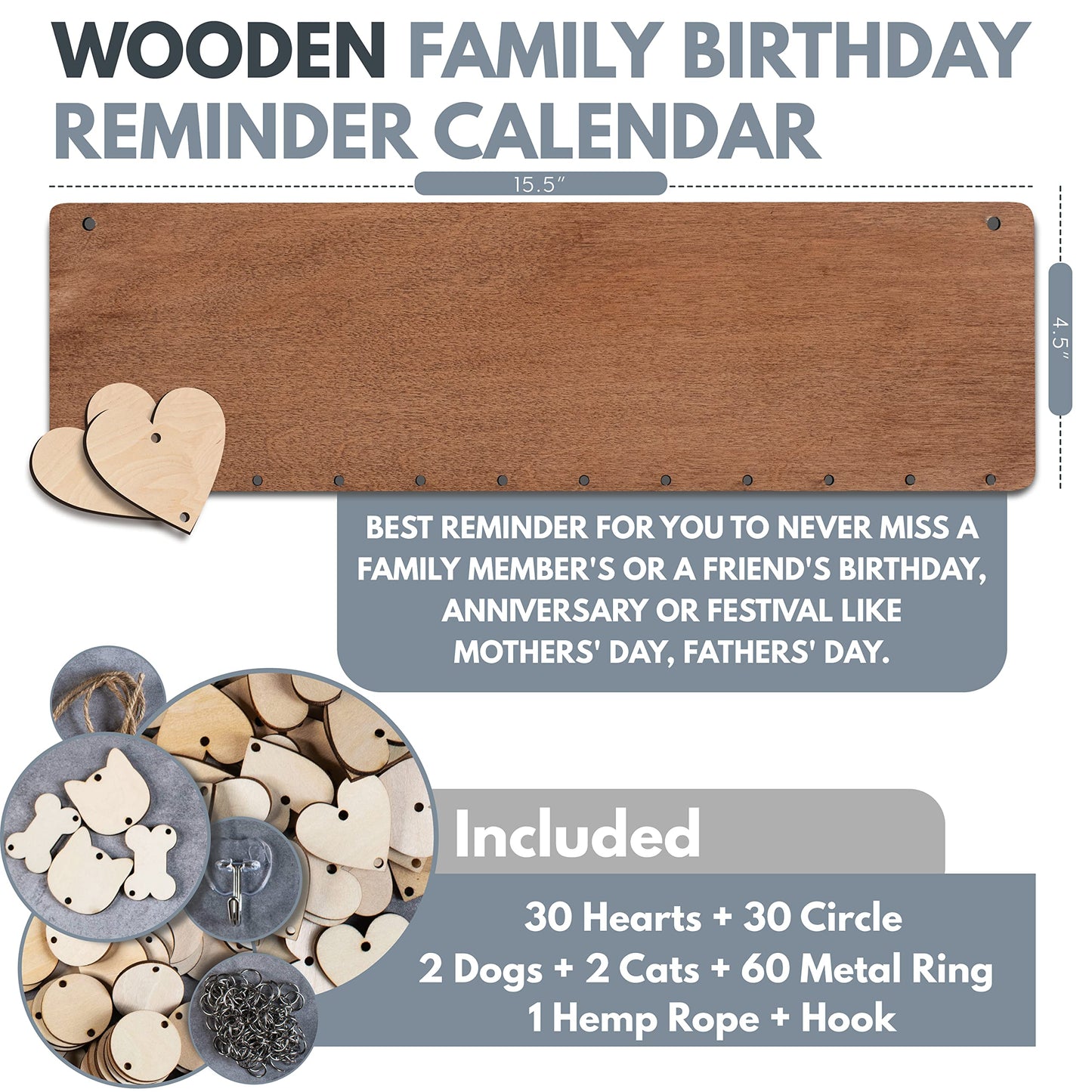 Gifts for Her Mom-Grandma, Personalized Family Birthday Calendar, DIY Wooden Birthday Reminder with Family Name, Custom Event Calendar Board, Grandma - WoodArtSupply