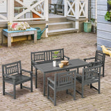 Outsunny 6 Piece Patio Dining Set, Outdoor Poplar Wood Furniture Set, Umbrella Hole Table and Chairs with Bench for Porch, Backyard, Balcony, Outside Garden, Dark Gray Outsunny