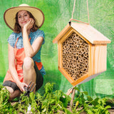 Mason Bee House Native Bee Hive Hexagon Bee House Natural Handmade Wooden Mason Bee Box Habitat Home Hotel with Bamboo Tubes -Attracts Peaceful Bee Pollinators to Enhance Your Garden's Productivity hewewor