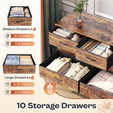 Huuger 63 Inch TV Stand Dresser for Bedroom, Long Dresser with 10 Fabric Drawers, TV Stand for 55, 65, 70 Inch TV, Entertainment Center, Wide Chest of Drawer, Rustic Brown Huuger