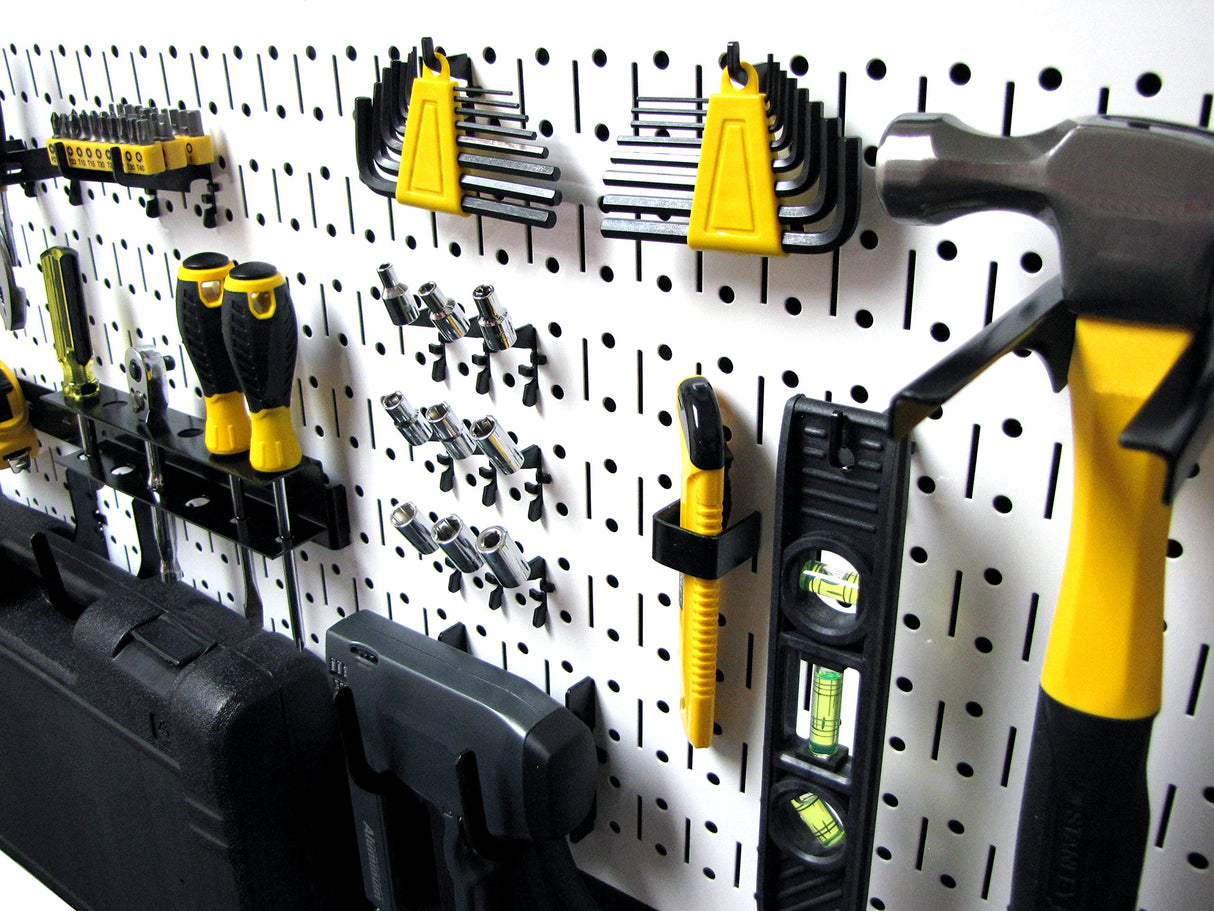 Wall Control Modular Pegboard Tool Organizer System - Wall-Mounted Metal Peg Board Tool Storage Unit for Wall Storage Tiling (White Pegboard) Wall Control