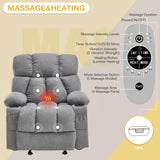 Massage Recliner Chair, Overstuffed Rocker Lazy Boy Chairs with Vibration&Gently Heat,Fabric Ergonomic Manual Nursery Chair for Living Room with Side Pocket, 2 Cup Holders&USB Charge Port, Grey KRESTLUX