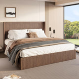 Lift Up Storage Bed King Size, King Bed Frame with Headboard and Lift Storage System, Wood Headboard with Wing-Back and Convex Groove Board Design Bellemave