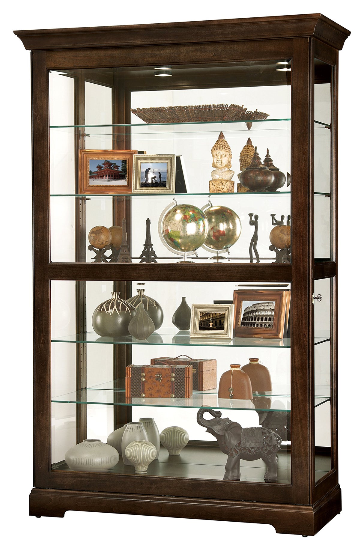 Howard Miller Kane III Curio Cabinet 680-626 – Espresso Finish Home Decor, Five Glass Shelves, Six Level Display Case, No-Reach Roller Light, Locking Slide Door Howard Miller