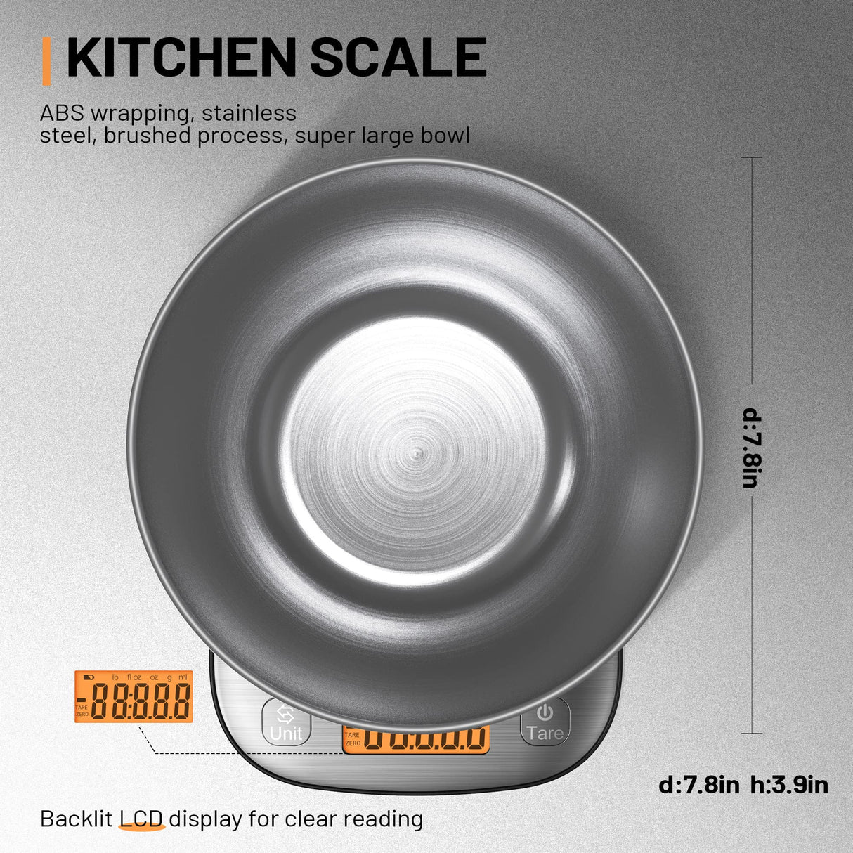 GRAM PRES Food Kitchen Scale Digital Weight Grams and Oz with IPX6 Waterproof，Professional Stainless Steel Digital Kitchen Food Scale 11lb/0.01oz with Bowl for Weight Loss Dieting Baking Cooking GRAM PRES