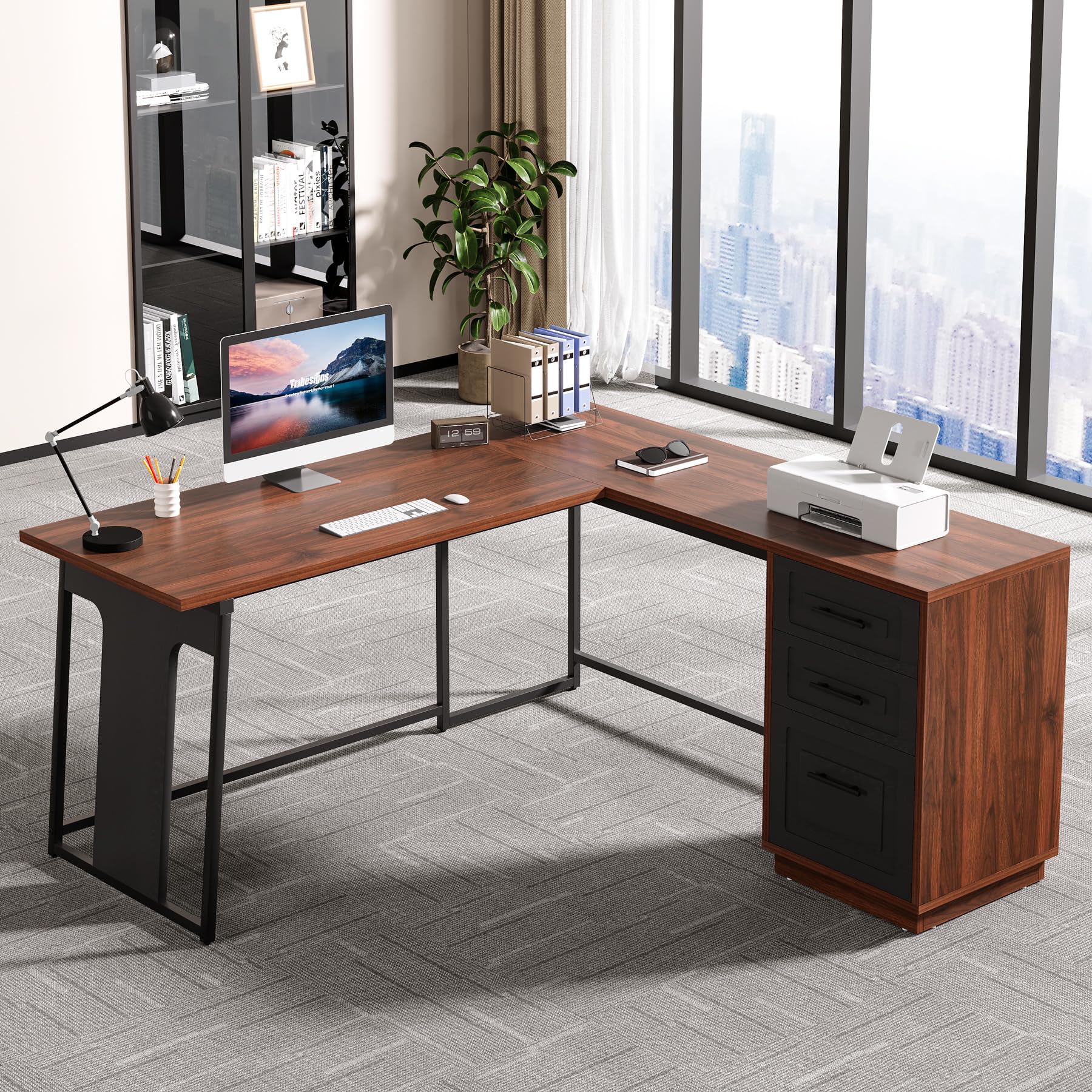 Tribesigns L-Shaped Computer Desk with Drawers, 55" Office Desk with File Drawer Storage, L-Shaped Corner Desk PC Desk Study Writing Table Workstation for Home Office - WoodArtSupply