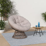 Bme 40" Ergonomic Wicker Papasan Chair with Soft Thick Density Fabric Cushion, High Capacity Steel Frame, 360 Degree Swivel for Living, Bedroom, Reading Room, Lounge, Silver Cloud - Brown Base Bme