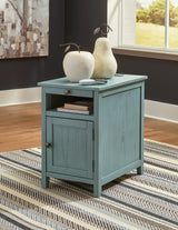 Signature Design by Ashley Treytown Casual Compact Chairside End Table with a Storage Cabinet, Open Cubby Shelf, Pull-Out Tray & USB Charging Ports, Blue Signature Design by Ashley