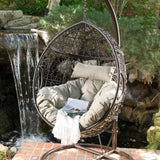 Outdoor Hanging Egg Chair, Patio Wicker Swing Egg Basket, Wicker Hammock Chair, Rattan Basket Hanging Chairs Without Stand(Only Basket, NOT Include a Hanging Stand), Khaki + Brown Ziraukon