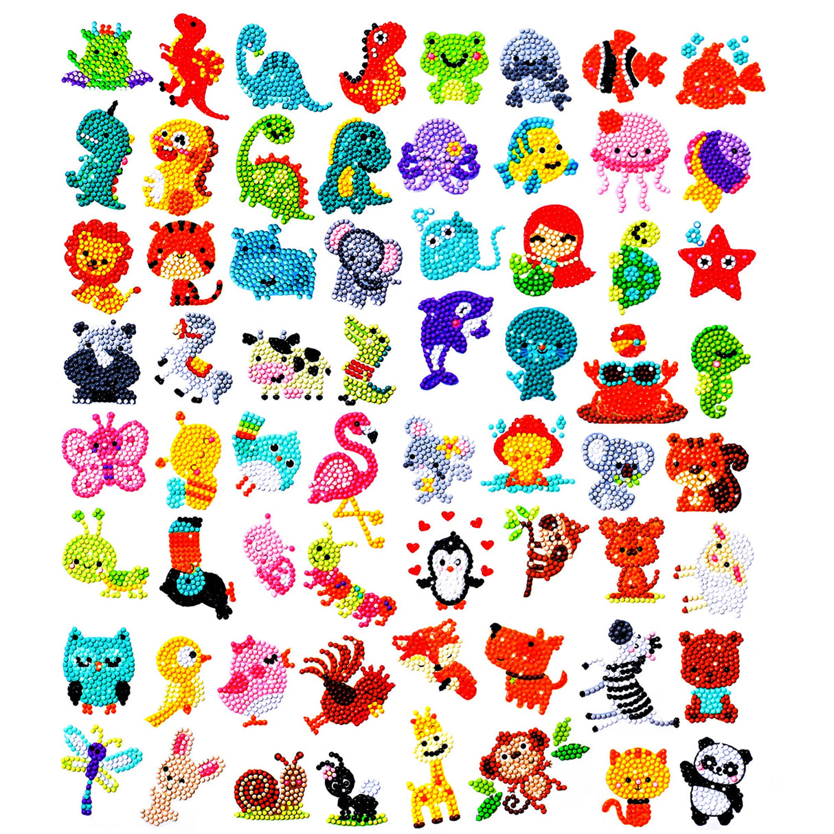 sinceroduct Sparkling 5D Diamond Sticker Kit for All Ages, 64 PCS Cute Animals & Dinosaurs, Eco-Friendly, Reusable & Easy DIY Art for Creative Fun and Learning sinceroduct