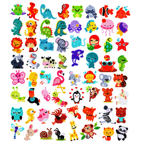 sinceroduct Sparkling 5D Diamond Sticker Kit for All Ages, 64 PCS Cute Animals & Dinosaurs, Eco-Friendly, Reusable & Easy DIY Art for Creative Fun and Learning sinceroduct