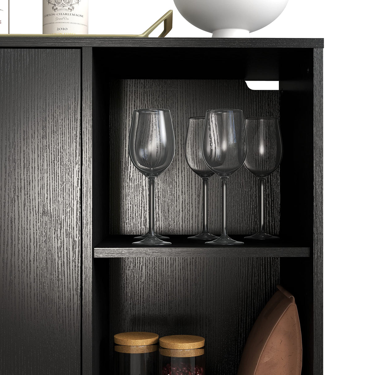 Panana Accent Sideboard Buffet Serving Cabinet with 2 Doors and Shelves Storage Cabinet White Coffee Bar Cabinet for Kitchen Dinning Room Living Room (41.81 inch, Black) Panana